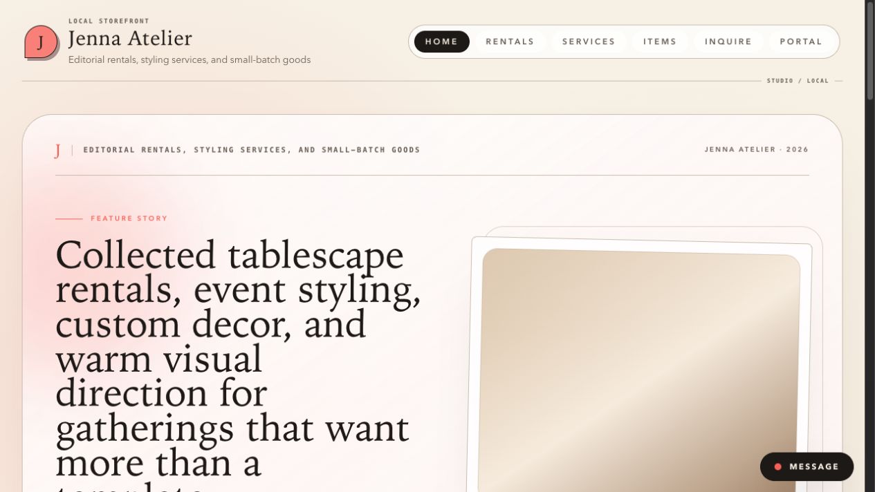 Jenna Atelier storefront running on Metner